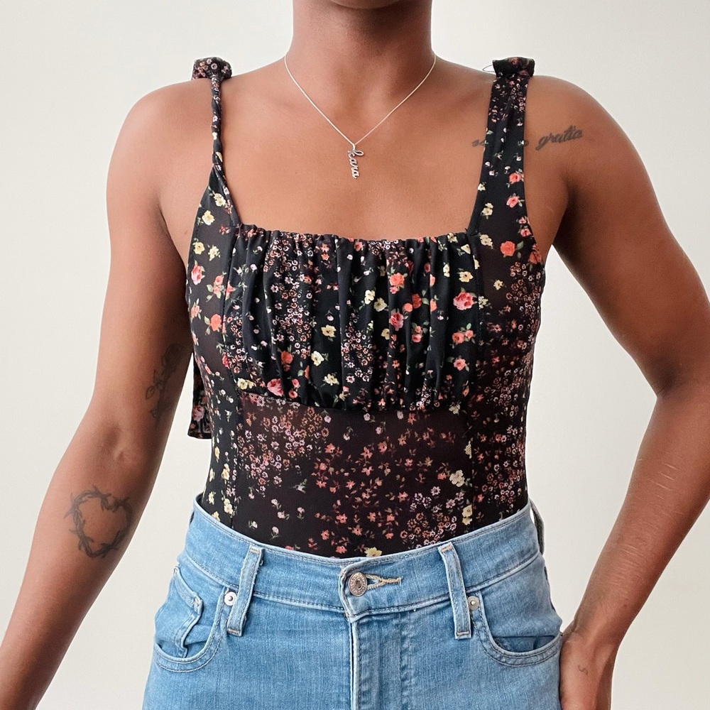 Floral mesh bodysuit